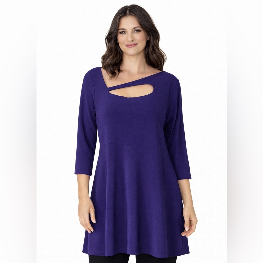 Sympli Halo Tunic Purple Top Size 8 Made in Canada Cutout Neck Stretch Jersey